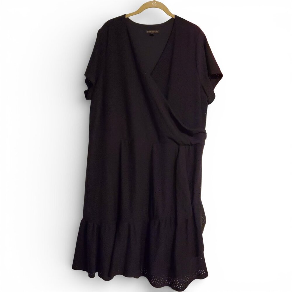 Lane Bryant Black Ruffle-Hem Eyelet Fit & Flare Midi Dress Women's Size 24